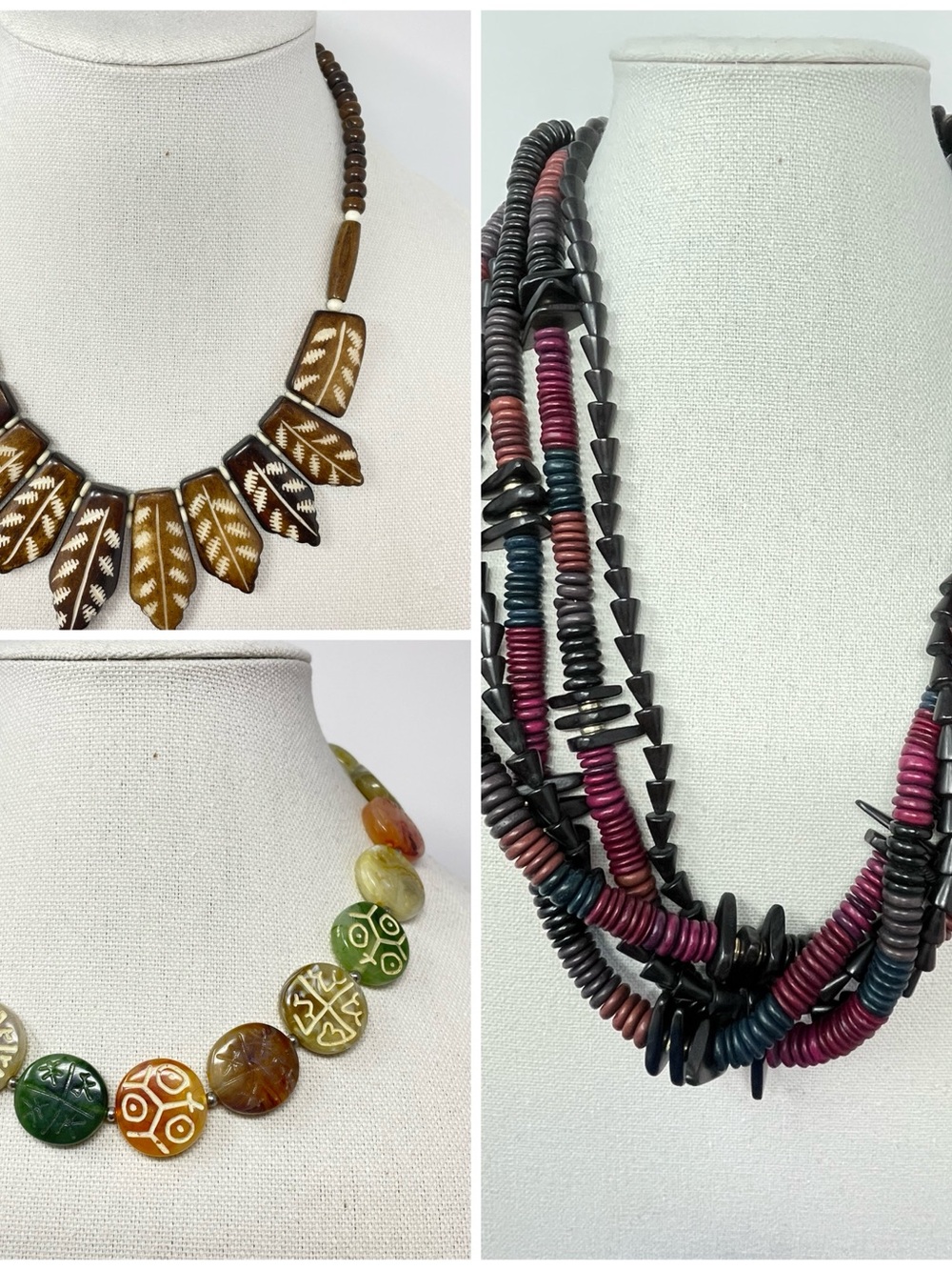Handcrafted Vintage Multicolor Beaded Statement Necklaces Tribal-Inspired